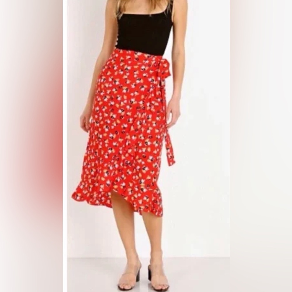 Faithfull the Brand Red Floral Midi Skirt